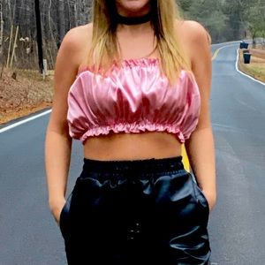 Pink Satin Crop Top